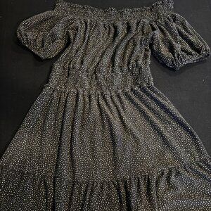 Women's Smocked Off the Shoulder Express Dress with Spotted Pattern